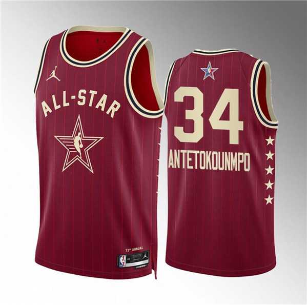 Mens 2024 All-Star #34 Giannis Antetokounmpo Crimson Stitched Basketball Jersey